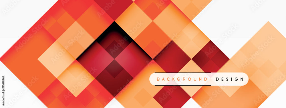 Aufkleber a vibrant textile flooring design with a symmetrical pattern of orange and red squares on a white ba