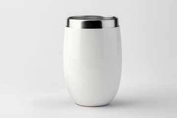 white stainless steel mug egg tumbler mockup on white background