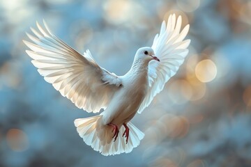 White Dove Flying with Open Wings