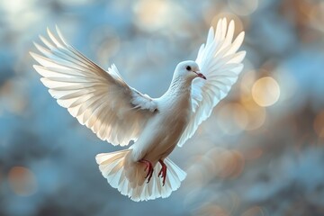 Fototapeta premium White Dove Flying with Open Wings