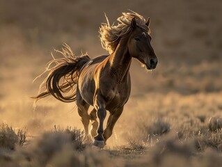 Fototapeta premium Wild horse gallops across the plains, wild horse gallops across the plains.