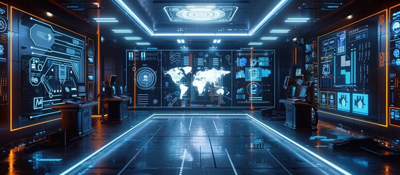 The image is showing a control room of a spaceship or a secret agency