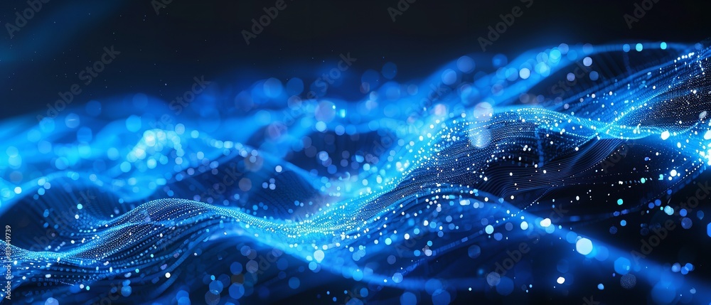 Wall mural digital waves on an abstract blue tech background with a dynamic network system. generative ai. - Wall murals