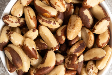 Brazil nuts close-up top view.