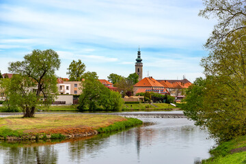Fototapeta premium City Sobeslav and Luznice river in southern Bohemia.