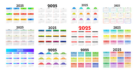 Calendar for 2025 isolated on a white background