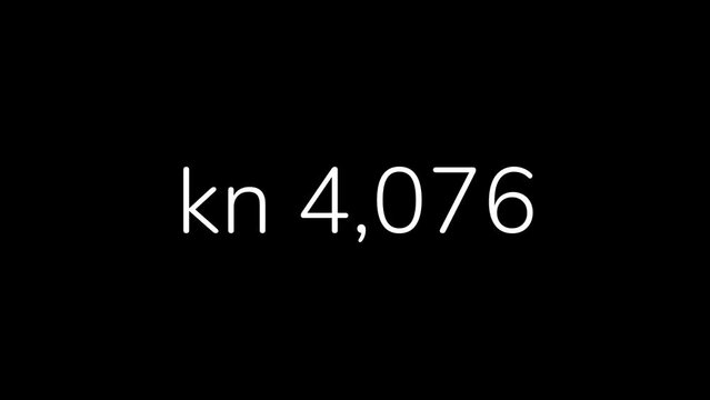 Croatian Kuna Amount Counting from 0 to 1 Million in 60 Seconds Animation. HD Resolution Animation. Minimalist Style with Transparent Background. Alpha Channel Included.