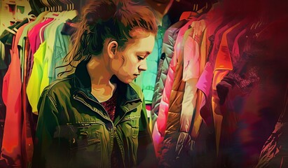 Reflective Moment in a Vintage Clothing Shop