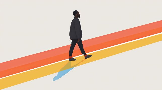 a man walking on colored line in mid of canvas ,minimal illustration - journey to nowhere