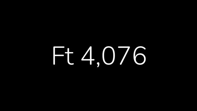 Hungarian Forint Amount Counting from 0 to 1 Million in 60 Seconds Animation. HD Resolution Animation. Minimalist Style with Transparent Background. Alpha Channel Included.
