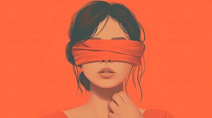 Girl become blind in loving him - blindfolded woman on solid background