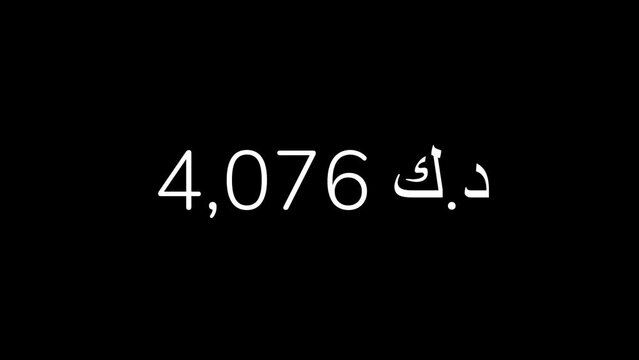Kuwaiti Dinar Amount Counting from 0 to 1 Million in 60 Seconds Animation. HD Resolution Animation. Minimalist Style with Transparent Background. Alpha Channel Included.