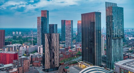 Naklejka premium Aerial panoramic image of Deansgate Manchester early morning 