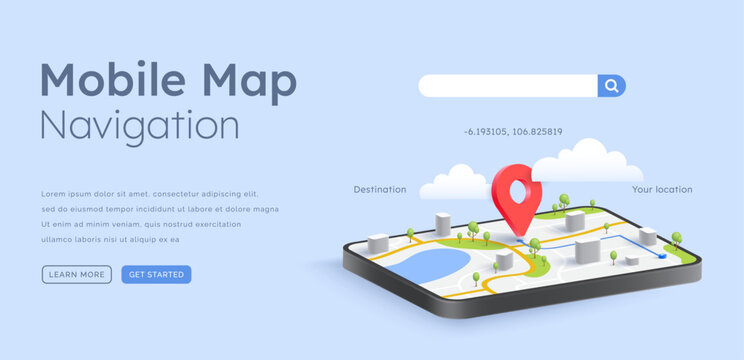 3d smartphone GPS map navigation illustration