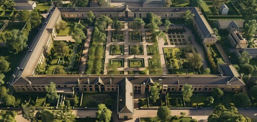 Aerial view of a Victorian workhouse complex