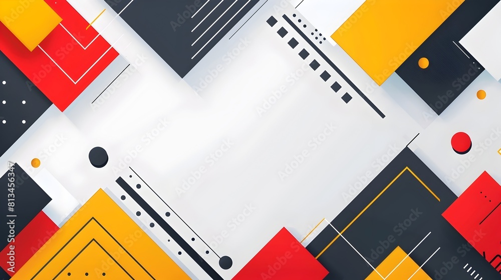 Fototapete Minimalist Geometric Abstract Background with Overlapping Shapes and Patterns in Vibrant Color Palette