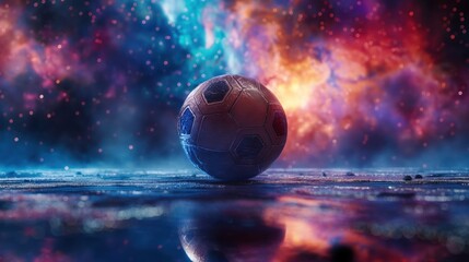 Fantasy Soccer Ball on Fiery Cosmic Background