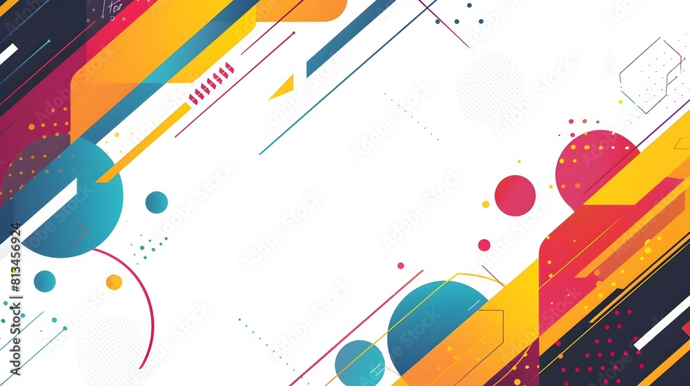 Poster Vibrant Geometric Abstract Background with Overlapping Shapes and Patterns in Flat Graphic Style with Ample Copy Space