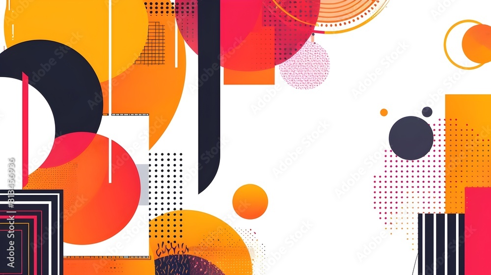 Aufkleber Vibrant Geometric Abstract Background with Overlapping Shapes and Patterns in Minimalist Design Style with Copy Space