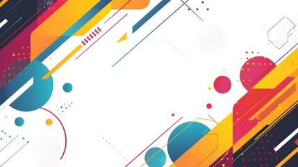 Vibrant Geometric Abstract Background with Overlapping Shapes and Patterns in Flat Graphic Style with Ample Copy Space