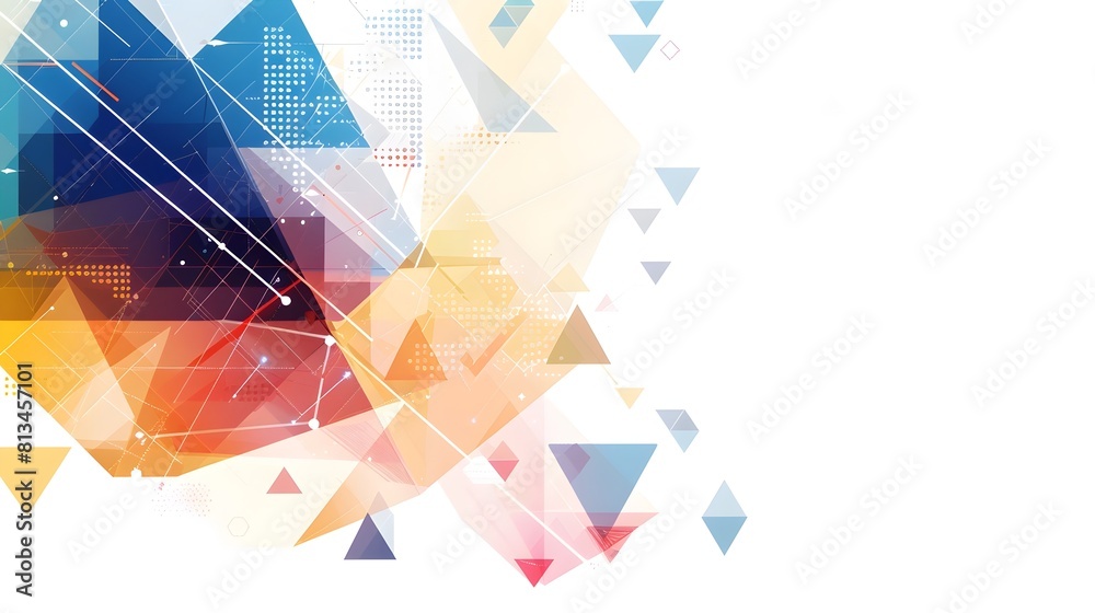 Leinwandbilder Sophisticated abstract geometric mosaic with intersecting lines and angular shapes adhering to the rule of thirds layout on a clean crisp white