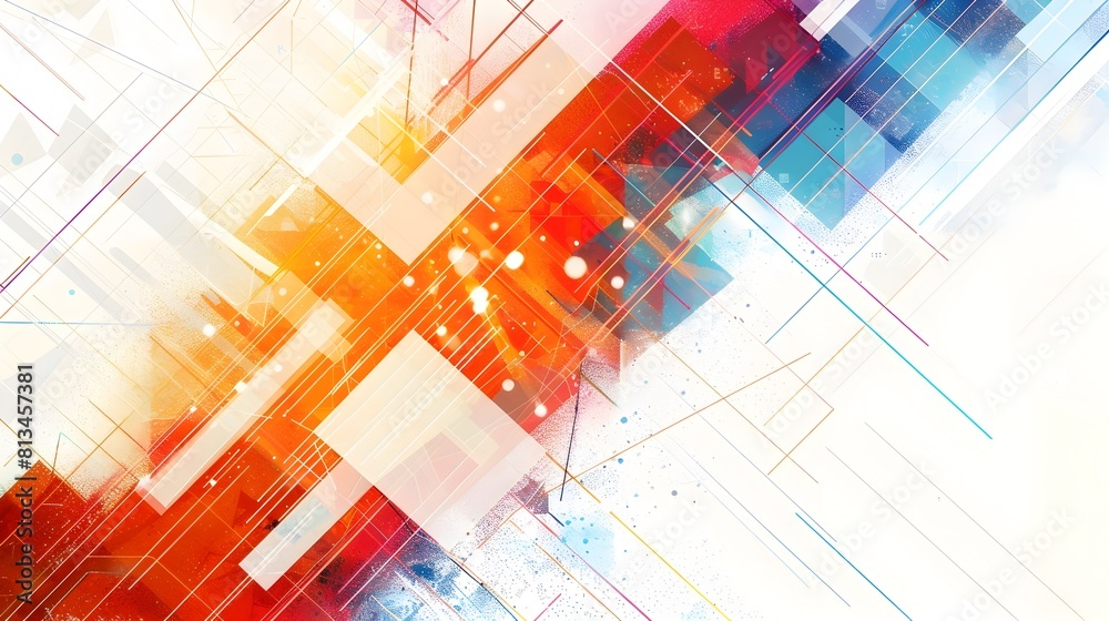 Leinwandbilder Dynamic Geometric Abstract Background with Vibrant Mosaic of Intersecting Lines and Shapes in Minimalist Flat Style