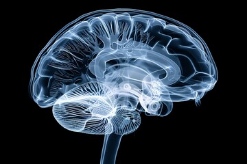 Enhanced brain x ray illustration revealing neural pathways for advanced neurology research