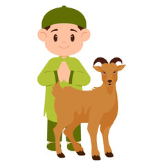 Boy Celebrate Eid Al-Adha With Goat Illustration