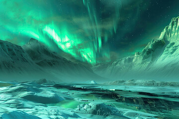 Generative ai on theme of beautiful northern lights, bright aurora borealis winter in atmosphere