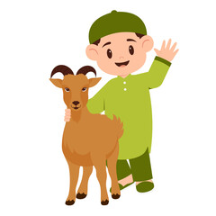 Boy Celebrate Eid Al-Adha With Goat Illustration