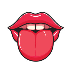 Illustration Vector Graphic Cartoon of a Lips with Tongue Sticking Out, Reflecting Playfulness and Happines