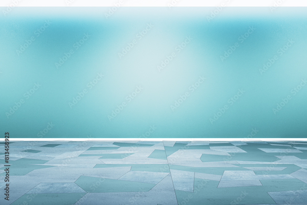 Aufkleber empty blue gallery wall with mock up place. museum concept. 3d rendering.