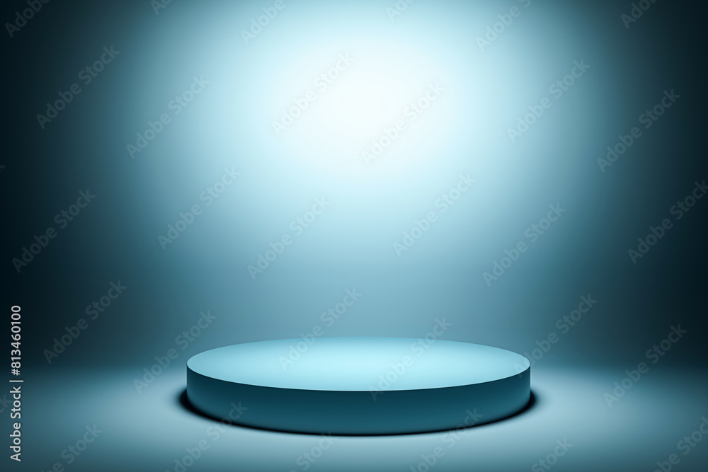 Poster Abstract blue gradient background featuring a prominent spotlight, suitable for studio and presentation contexts. 3D Rendering