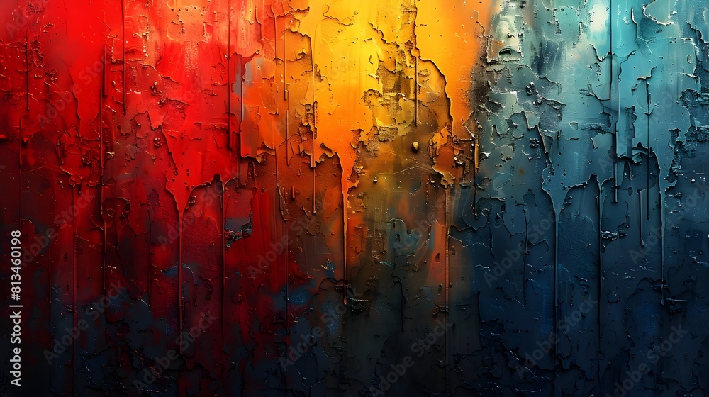 Poster Vibrant Abstract Grunge Textured Background with Expressive Color Splashes and Brush Strokes