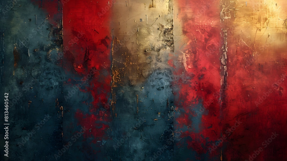 Poster dramatic abstract grunge texture background with vibrant multicolored brushstrokes and distressed vi