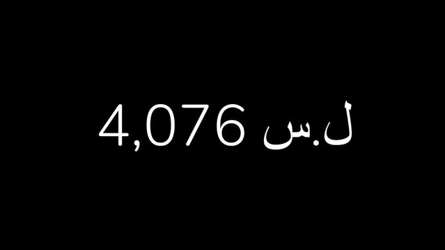 Syrian Pound Amount Counting from 0 to 1 Million in 60 Seconds Animation. HD Resolution Animation. Minimalist Style with Transparent Background. Alpha Channel Included.