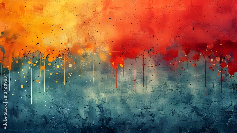 Poster vibrant grunge inspired abstract artwork with splattered paints and dynamic textures