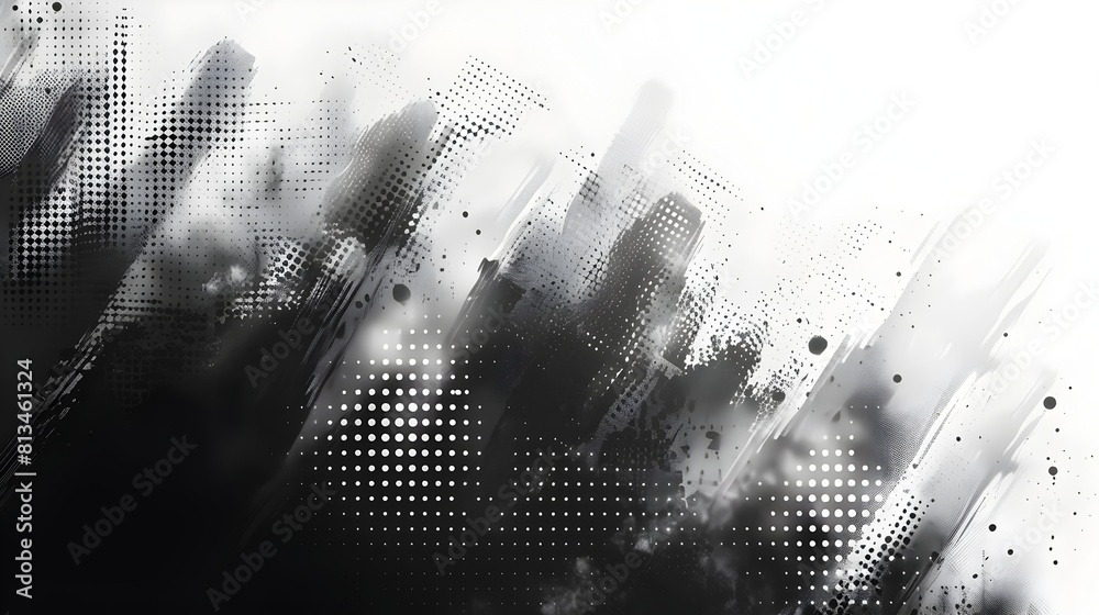 Fototapete Grungy Abstract Halftone Dot Pattern Graphic Background with Distressed Textured Overlay and Scattered Particle Effects