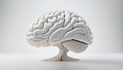 white human brain sculpture like a tree on white background