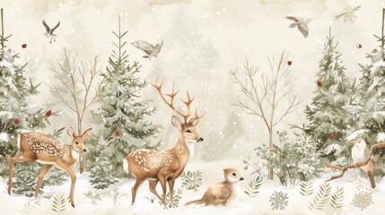 Ivory Frosty Forest: Create a tranquil forest scene with an ivory backdrop, adorned with frost-kissed branches, woodland creatures, and a subtle dusting of snow