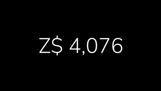 Zimbabwean Dollar Amount Counting from 0 to 1 Million in 60 Seconds Animation. HD Resolution Animation. Minimalist Style with Transparent Background. Alpha Channel Included.