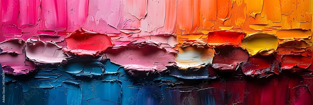 Poster vibrant colorful textured abstract oil painting fragment depicting expressive brushstrokes and fluid