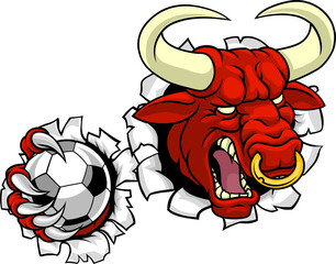 Bull Minotaur Longhorn Cow Soccer Mascot Cartoon