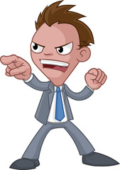 Cartoon Business Man In Suit Pointing Mascot
