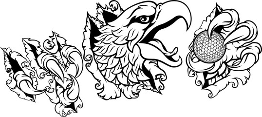 Bald Eagle Hawk Ripping Golf Ball Mascot
