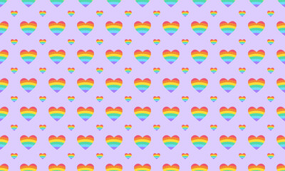 Rainbow Hearts Seamless Pattern On Purple Background