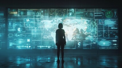 Cyber Security Vigilance: Analyzing Data Threats on Giant Digital Screen