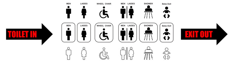 toilet vector icons set, male or female washroom 