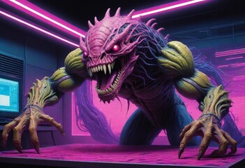Cyberpunk create an artwork of a monstrous abomina (4)