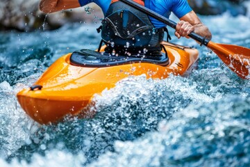 Naklejka premium Dynamic kayaker s paddle in action thrilling summer olympic games watersport excitement and speed